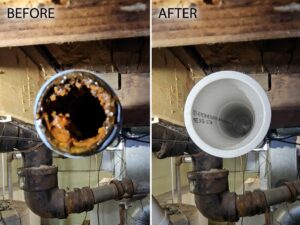 Before and after replacing pipes